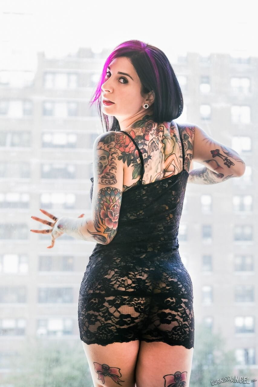 Ink queen Joanna Angel sheds lingerie for nude poses in condo windowsill page 1