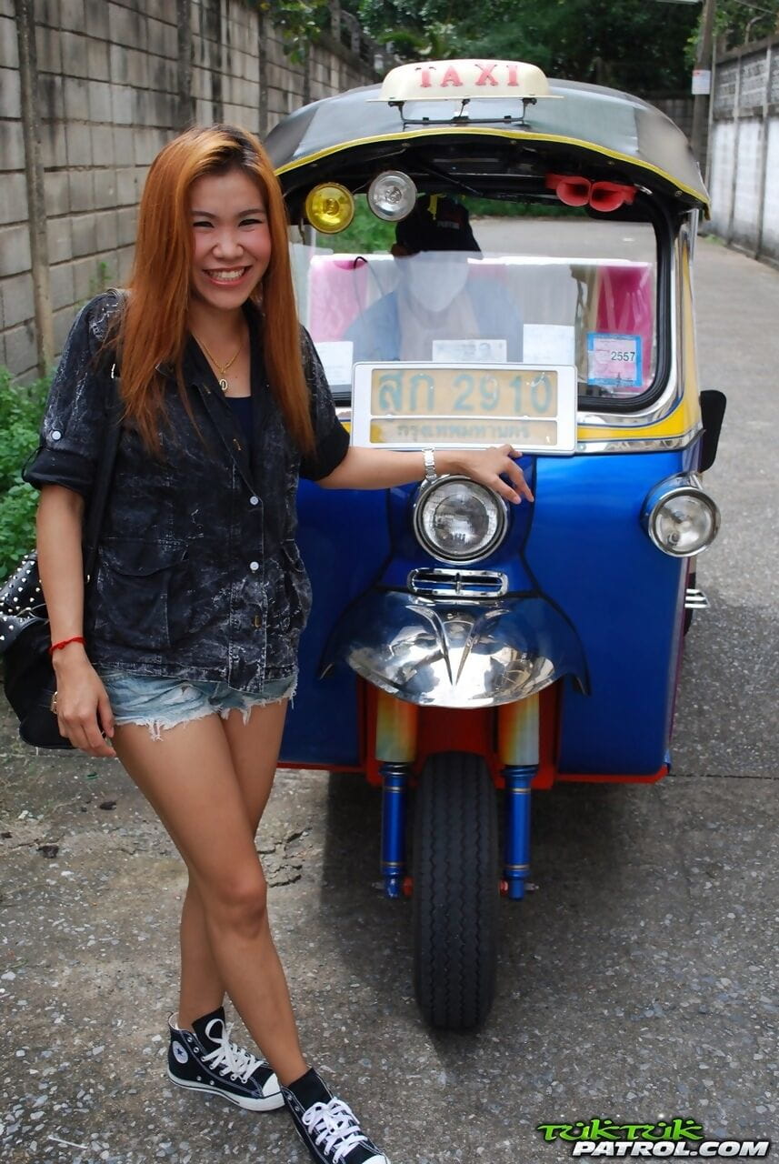 Asian cute babe Noy takes a ride with a stranger on his mini taxi page 1