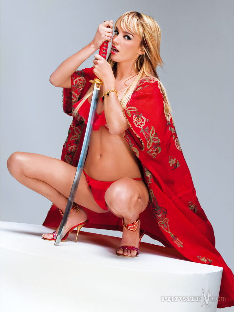 Hot blonde Virginie Caprice gets double fucked by 2 Samurai warriors page 1