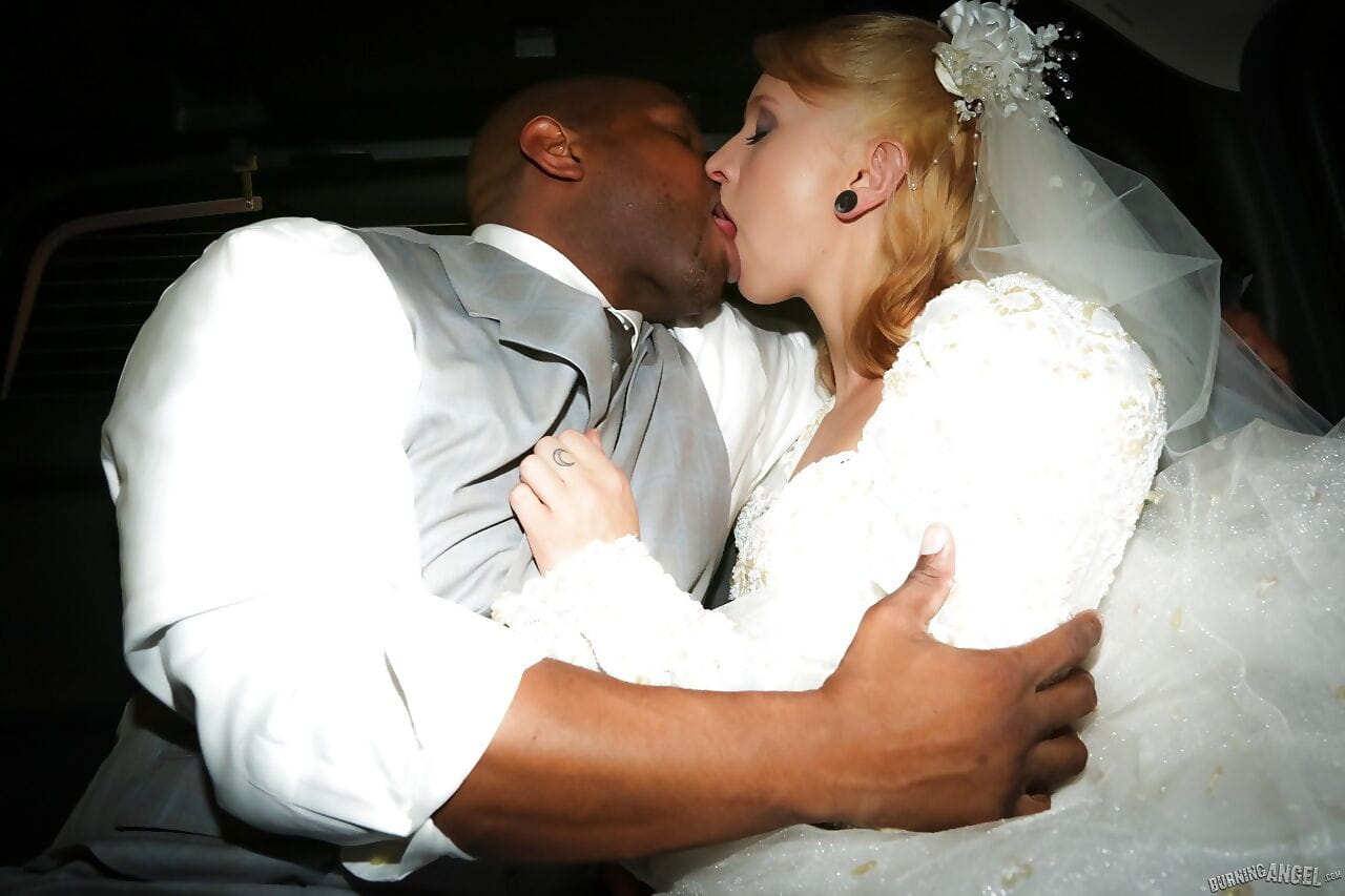 Blonde Eidyia tongues bbc & gets cum on tits in interracial wedding fuck page 1
